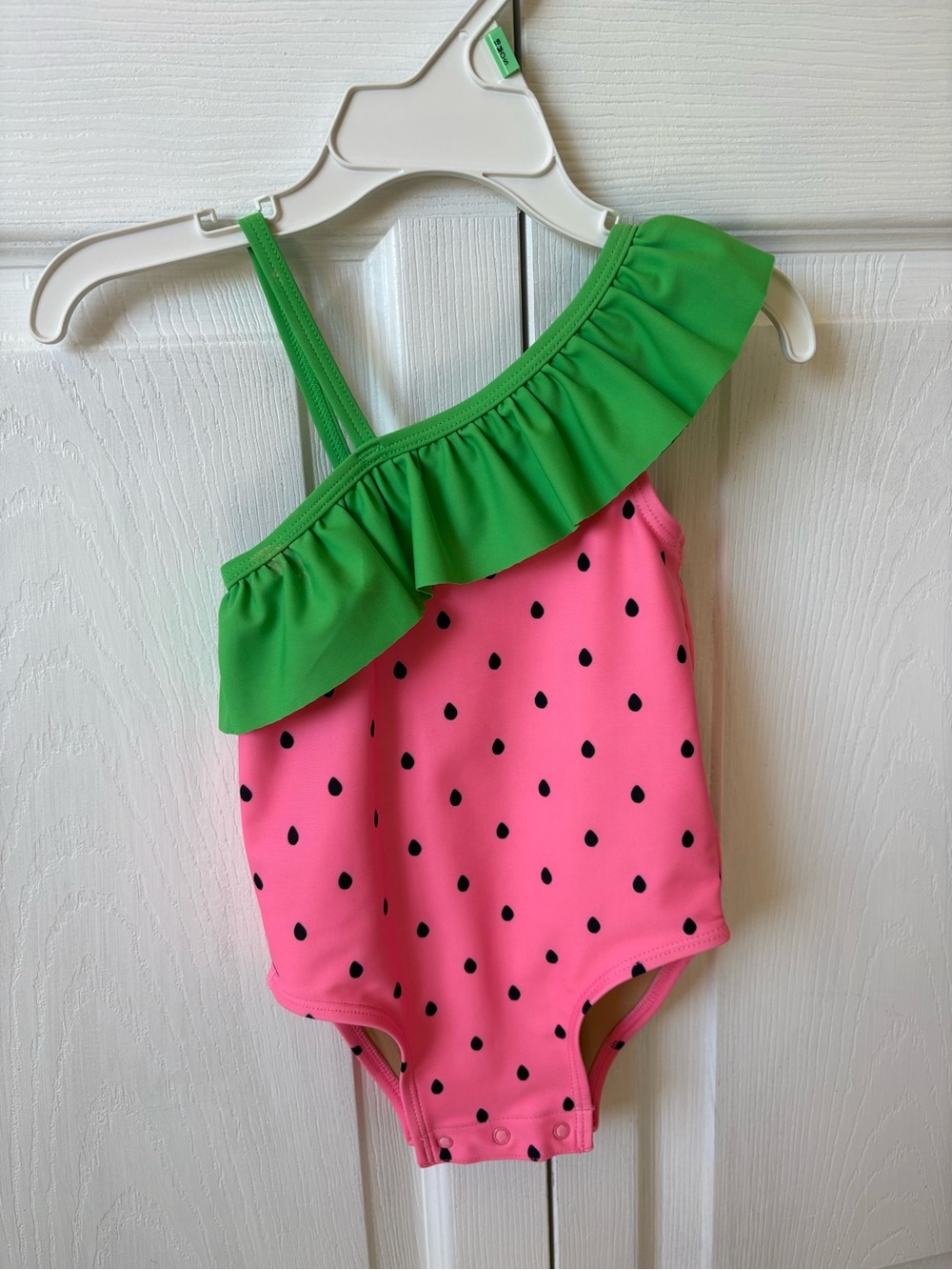 NWOT Old Navy Pink One-Shoulder Watermelon Print Swimsuit with Green Ruffle